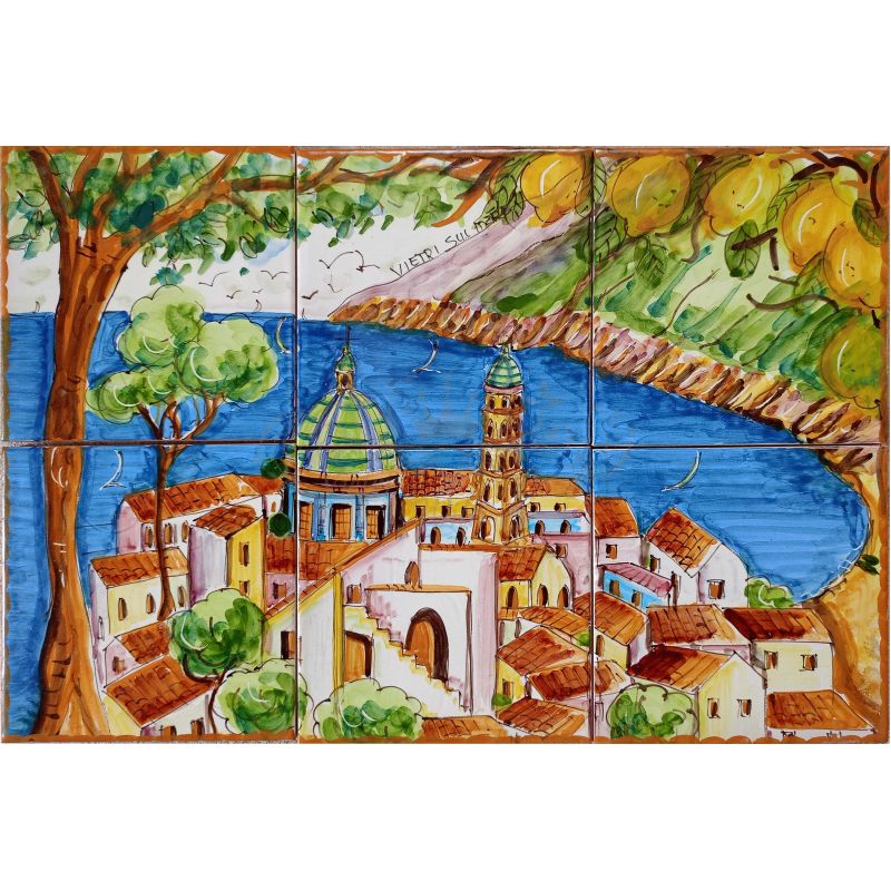 Pannello murale Paesaggi in ceramica vietrese dipinta a mano.