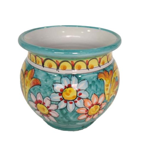 Plant holder baroque line. handpainted Vietri ceramic