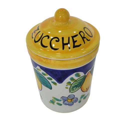 Barattolo Personalizzabile Porta Spezie linea Limoni e Fiori. Ceramica di Vietri dipinta a mano.