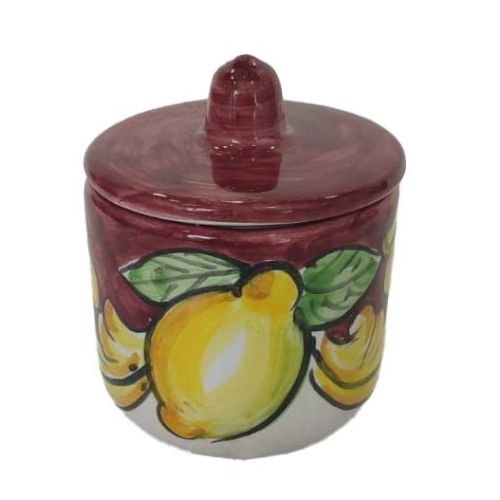 copy of Sugar bowl. Houses line. Hand-painted Vietri ceramic