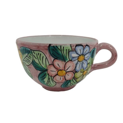 Cup. Perfect for milk, cappuccino, or tea. Flowers line. Vietri ceramic. Hand-painted.