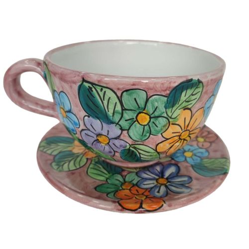 Tasse. Ideal für Milch, Cappuccino oder Tee. Blumen Linie. Vietri Keramik. Handbemalt.