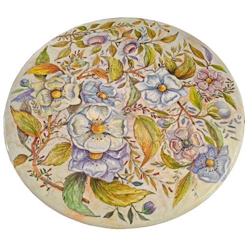 Table ronde en pierre de lave. Fleurs. 100 cm. Peinte à... 2