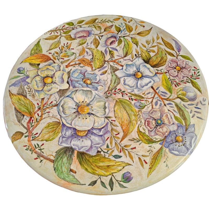 Runder Tisch aus Lavastein. Blumen. 100 cm....