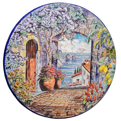 Tisch aus glasierter Lavastein. Capri-Blick 70 cm....