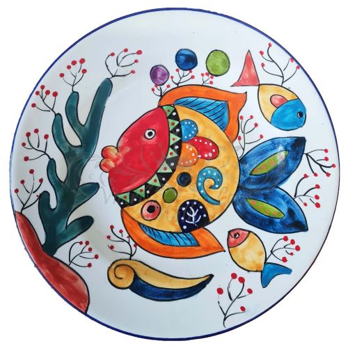 Plates. Dishes. Naif Line. Vietri ceramic. Hand-painted. Bowl/flat and dessert plate.