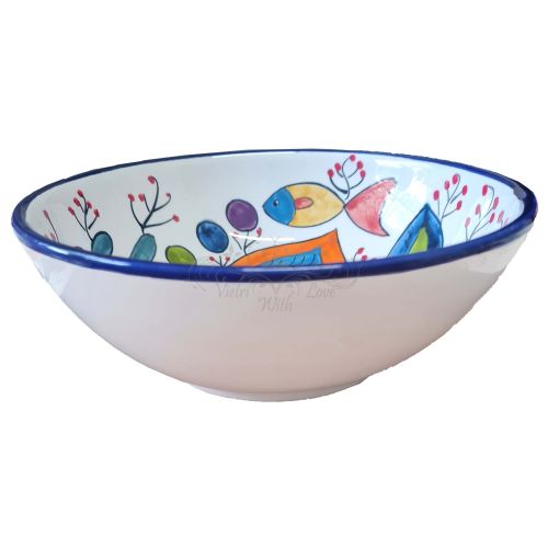 Plates. Dishes. Naif Line. Vietri ceramic. Hand-painted. Bowl/flat and dessert plate.