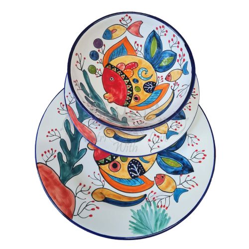 Piatti. linea Naif.  Ceramica vietrese. Dipinta a mano. Ciotola/fondina piano e frutta