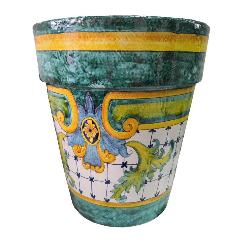 Jarrón cónico verde fondo ramina. Cerámica...