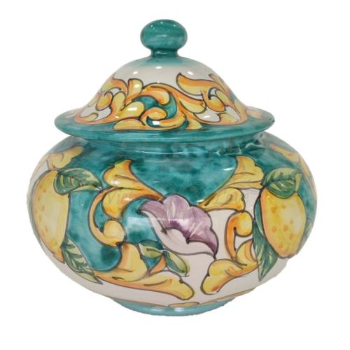 Biscottiera linea Doppio Barocco e Limoni. Ceramica di Vietri dipinta a mano.