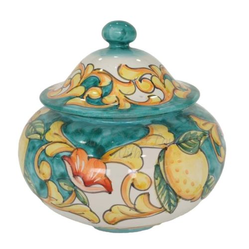 Biscuit jar Baroque and Lemons line. Hand-painted Vietri ceramic.