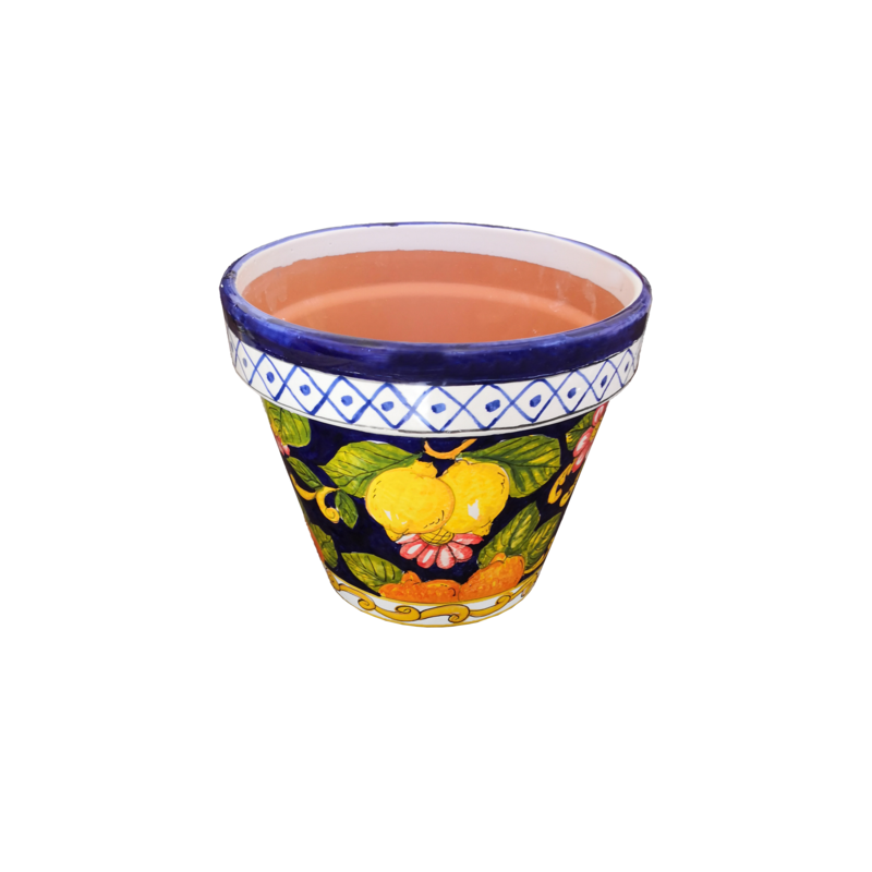 Conical pot for plants Lemons and fruit handpainted Vietri ceramic