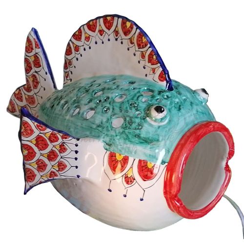 Fish. Home ornaments Lamp handpainted Vietri ceramic Furnishing items for your home