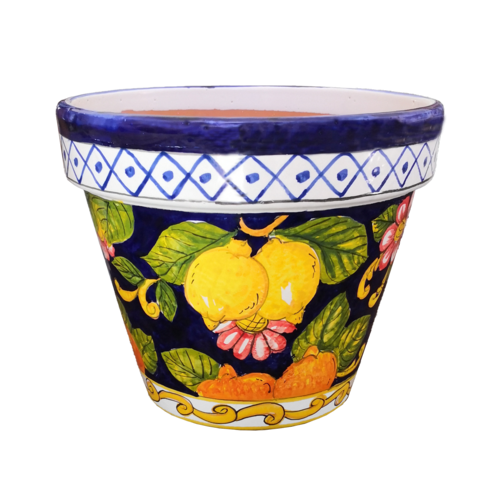 Vaso conico fondo limoni e frutta. Ceramica di Vietri... 2