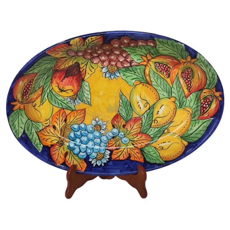 Oval tray plate. Smooth oval Fruit line. Serving plates. Hand painted Vietri ceramics