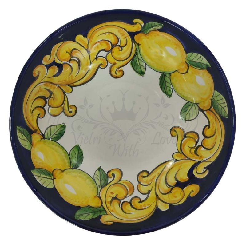 Baroque line plate and lemons Hand painted in Vietri ceramic available in soup plates flat plates fruit/dessert plates