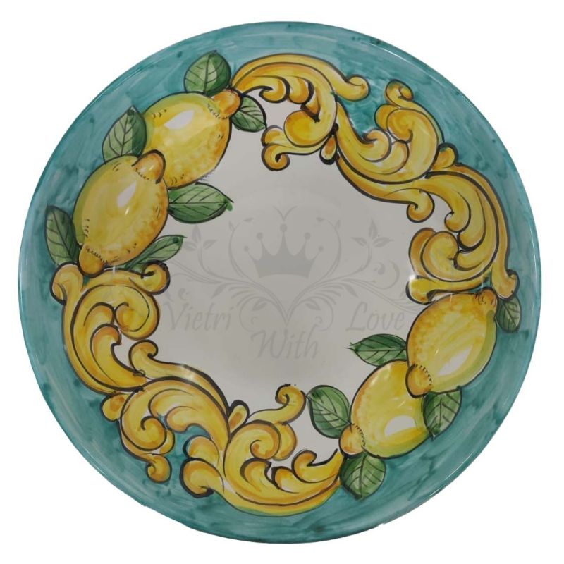 Baroque line plate and lemons Hand painted in Vietri ceramic available in soup plates flat plates fruit/dessert plates
