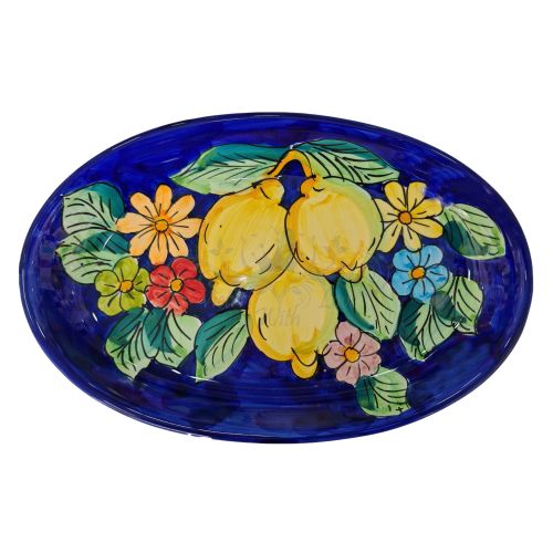 Ovaler Servierteller. Schale. Blumen- & Zitronen-Linie. Vietri-Keramik. Handbemalt.
