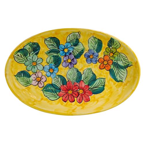 Piatto vassoio ovale ovalina a coppa. Piatto da portata. linea fiori. Ceramica di Vietri. Dipinto a mano