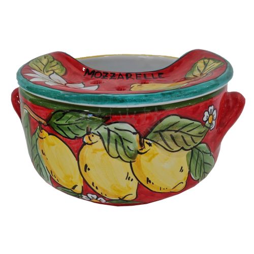 Mozzarella Cheese Pot Lemons and flowers line - handpainted Vietri ceramic