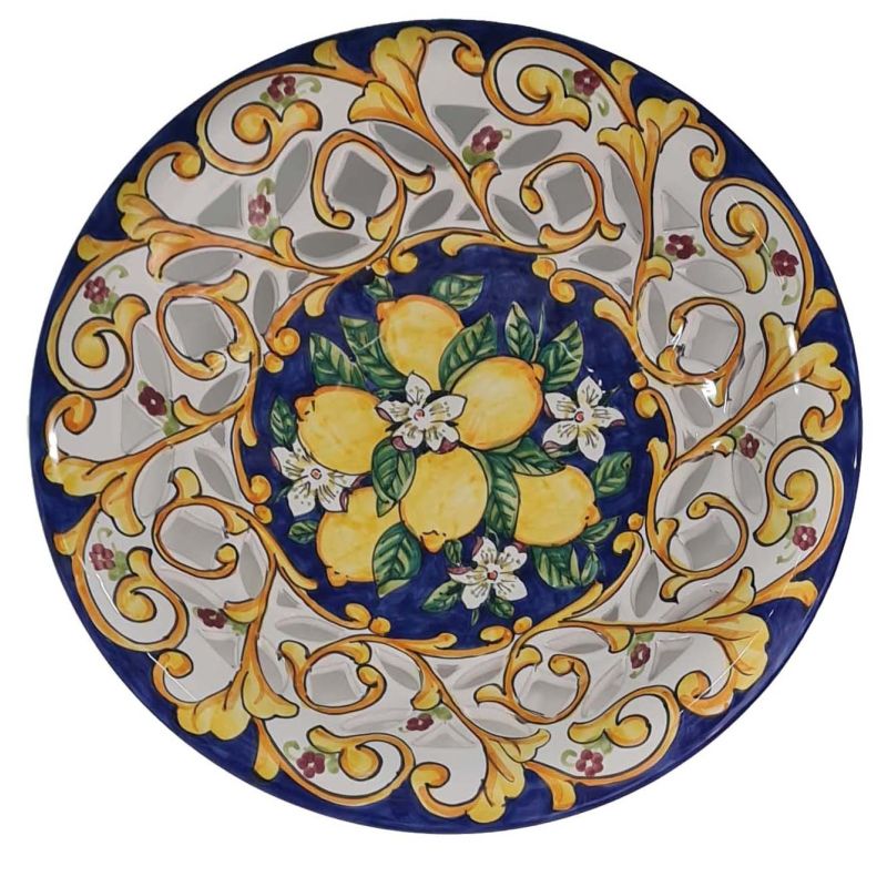 Pierced Tray wall Plate Baroque and Lemons line. handpainted Vietri ceramic