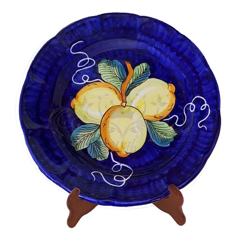 Dish, Blue and yellow lemon line plate. Vietri ceramic - available flat, deep, fruit/dessert or underplate