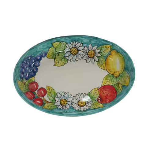 Plato ovalado o cuenco. Línea Flores y Frutas. Cerámica de Vietri. Pintado a mano.