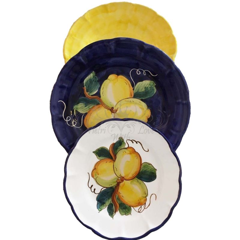 Piatto linea limoni Blu e gialli. Ceramica di Vietri - disponibile piano, fondo, frutta/dolce o sottopiatto
