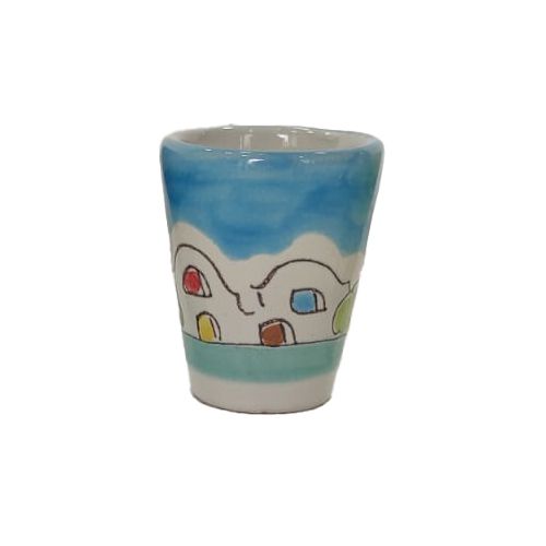 Vaso. Vasito. Limoncello. Línea Casitas. Cerámica de Vietri. Pintada a mano.