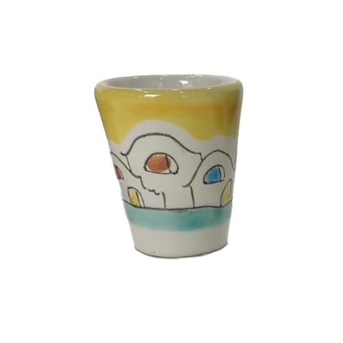 Vaso. Vasito. Limoncello. Línea Casitas. Cerámica de Vietri. Pintada a mano.