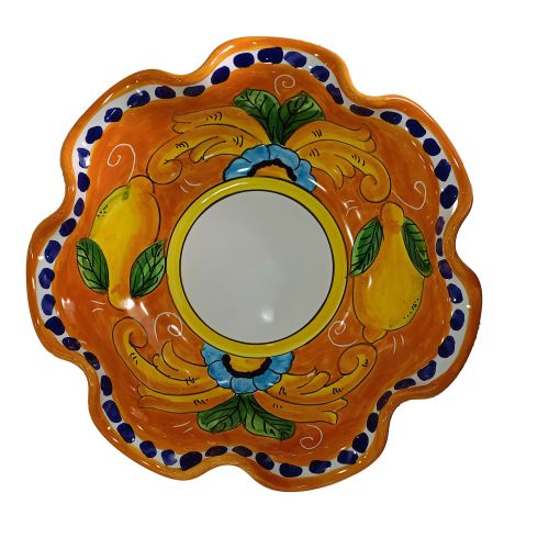 copy of Coppa smerlata linea casette e limoni bordo viola. Ceramica di Vietri dipinta a mano.