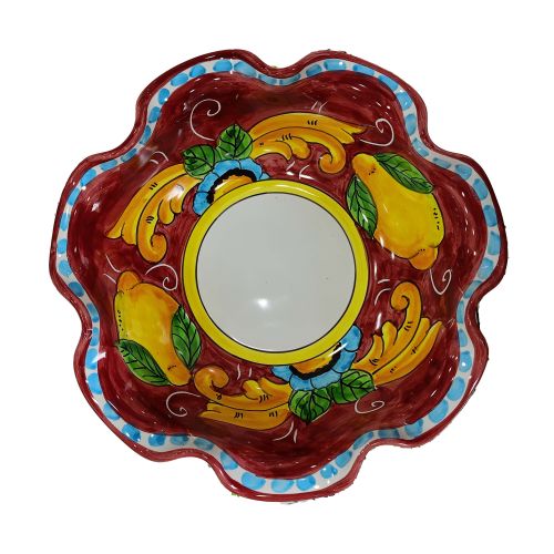 Coppa smerlata Doppio decoro Barocco e Limoni. Ceramica di Vietri dipinta a mano.