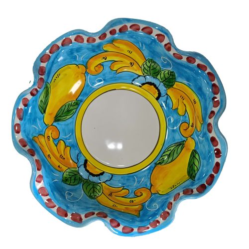 Coppa smerlata Doppio decoro Barocco e Limoni. Ceramica di Vietri dipinta a mano.
