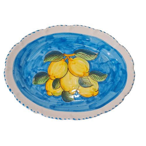 Plat ovale à bord ondulé. Collection Citrons. Céramique...