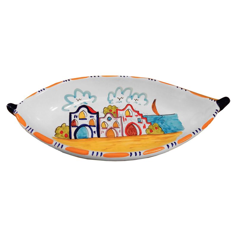 Boat Shape Plate. Positano Houses Line....