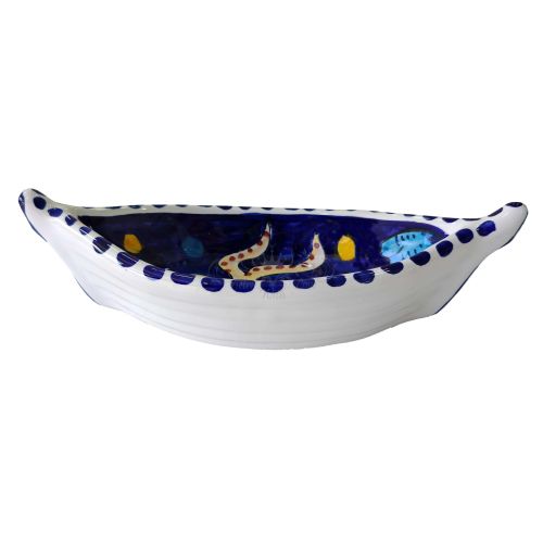 Boat Shape Plate. fishes line. Hand-painted Vietri ceramic.
