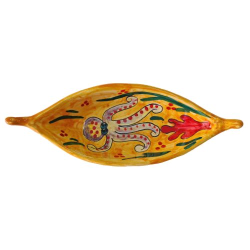Plato con forma de barco. línea de pesca. Cerámica de Vietri pintada a mano.