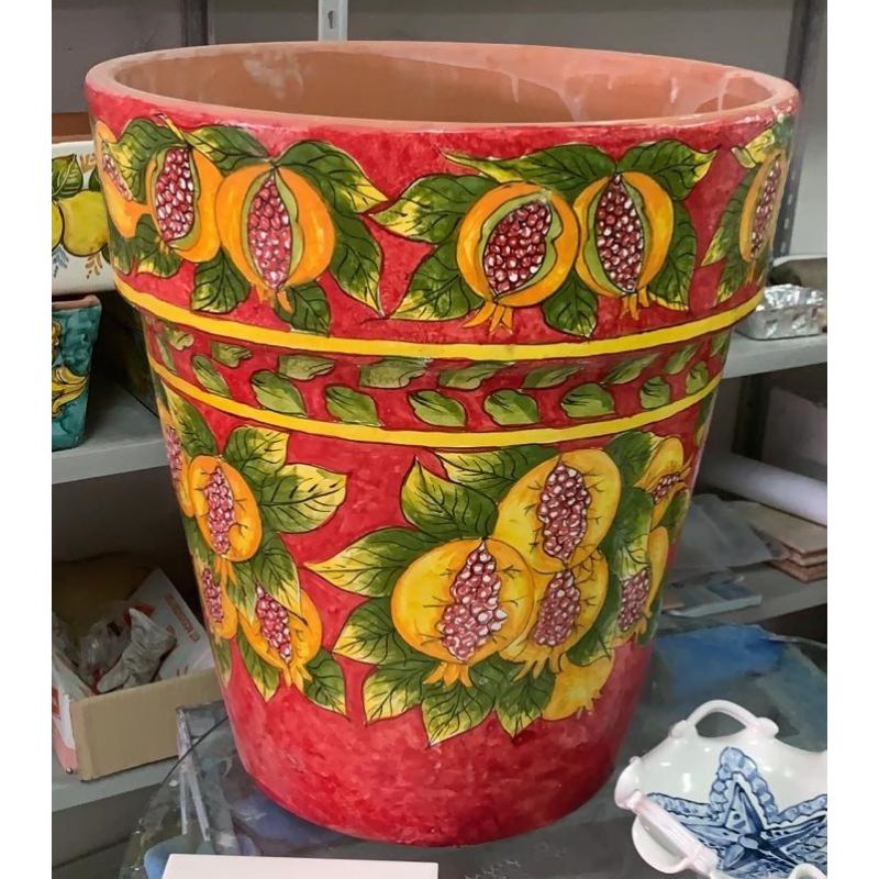 Conical pot for plants red, pomegranate....