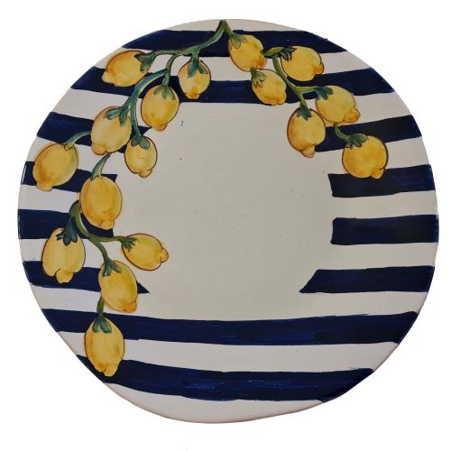 Restaurant Line - Pizza Plate Line Stripes and Lemons Hand-painted Vietri ceramic.