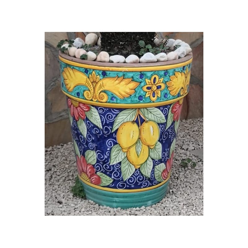 Vaso conico fondo Blu, soggetto limone....