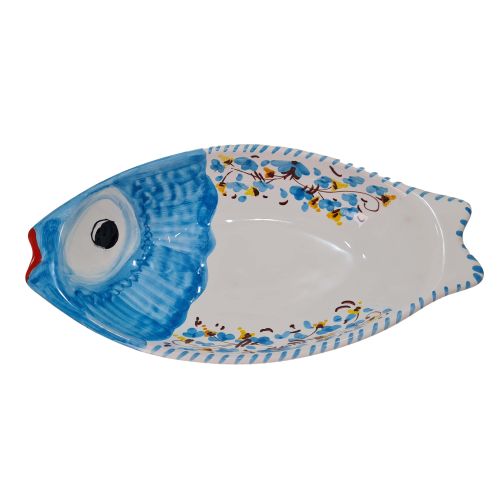 Piatto vassoio Forma Pesce, in ceramica vietrese dipinta a mano.