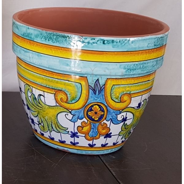 Vaso conico fondo colorato. Ceramica di Vietri dipinto a mano.