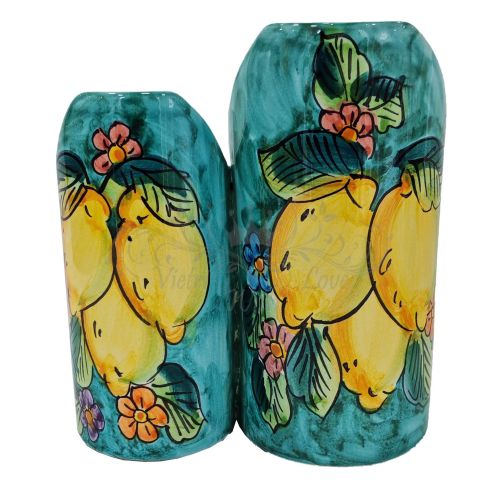 Double Glass Holder Lemon Line. Hand Painted Vietri Ceramics 2