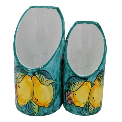 Double Glass Holder Lemon Line. Hand Painted Vietri Ceramics