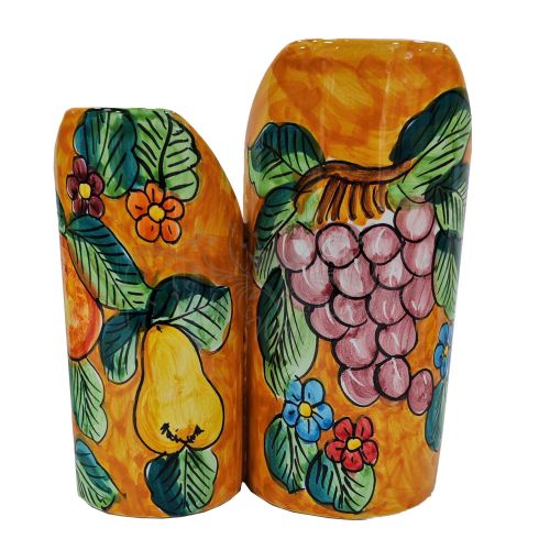 Portacopas doble. Línea de frutas. Cerámica de Vietri pintada a mano