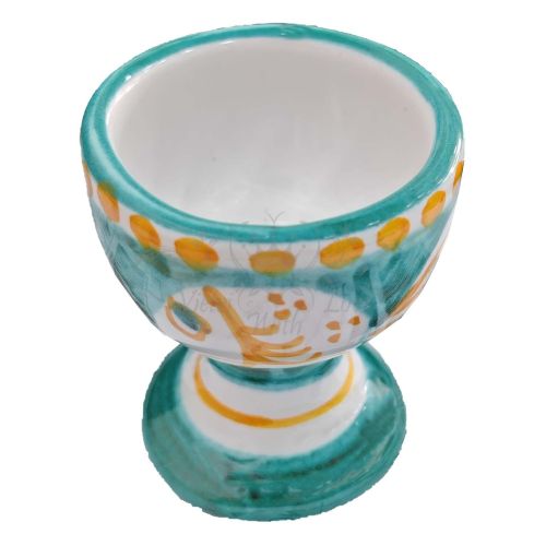 Egg Holder animals line Copper green background fish - handpainted Vietri ceramic