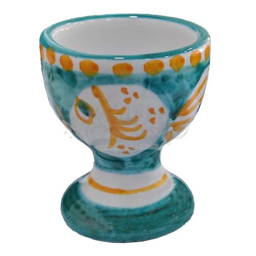 Egg Holder animals line Copper green background fish - handpainted Vietri ceramic