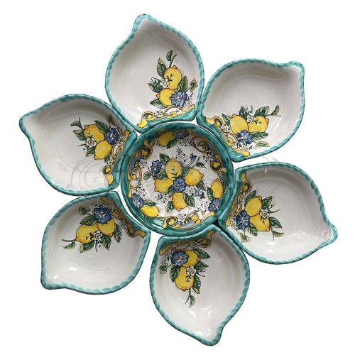 Appetizer Platter. Cold Dinner. 7 Pieces. Lemon Line. Vietri Ceramic. Hand-Painted.