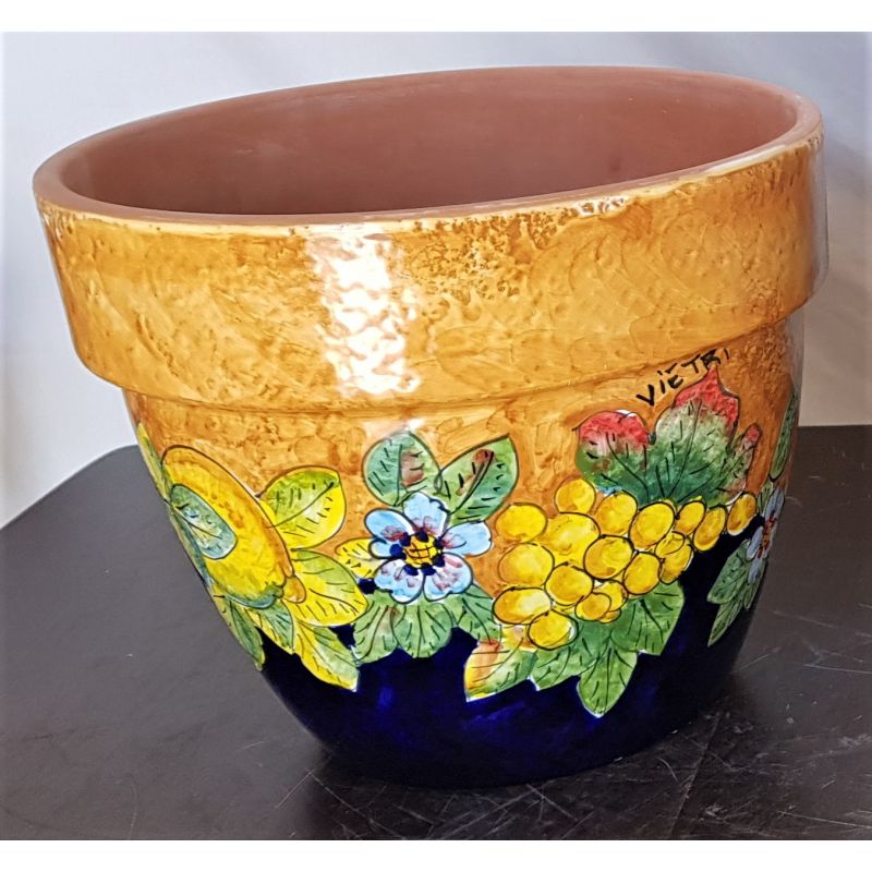 Conical pot for plants orange frutta. handpainted Vietri ceramic