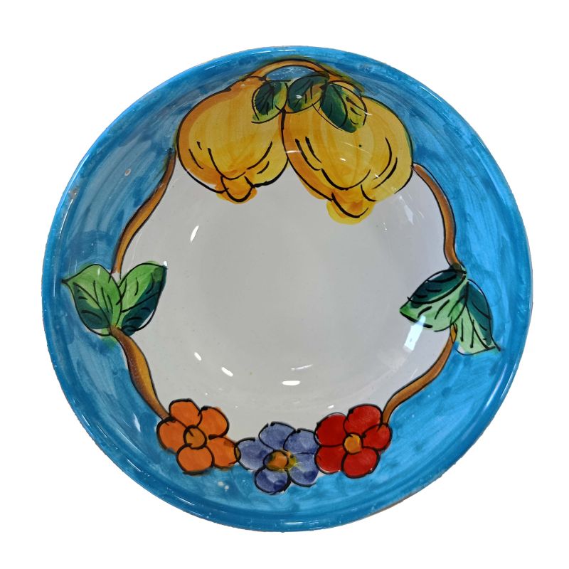Coupe lisse, assiette creuse et plate - ligne Citrons & Fleurs, céramique de Vietri.